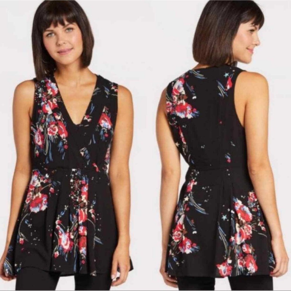 Free People Back to Basics Floral Wrap Tunic Top S